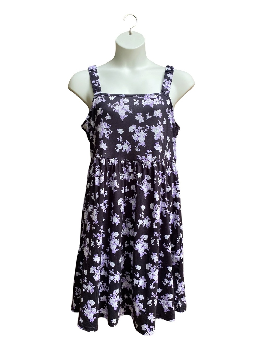 NWT Sleeveless Floral Print Dress By Hot Touch Womens Size XXL Navy Blue Purple